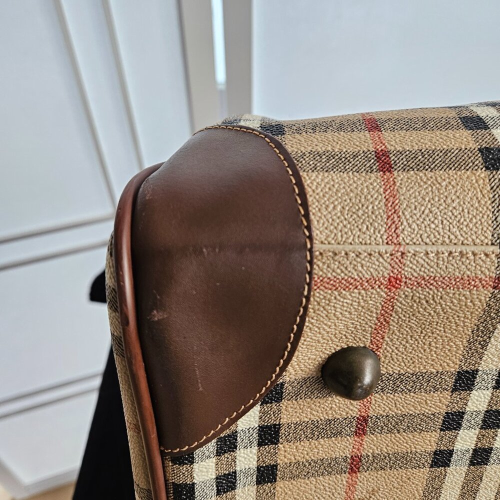 Burberrys Vintage Haystack Boston Brown PVC Travel Bag - EUC - Picture 11 of 16